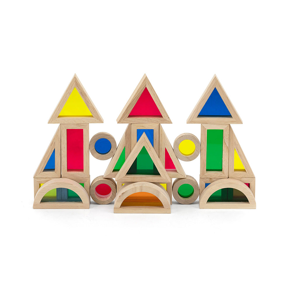 Viga 24-Piece Rainbow Sensory Window Blocks - Montessori Translucent Color Mixing Set