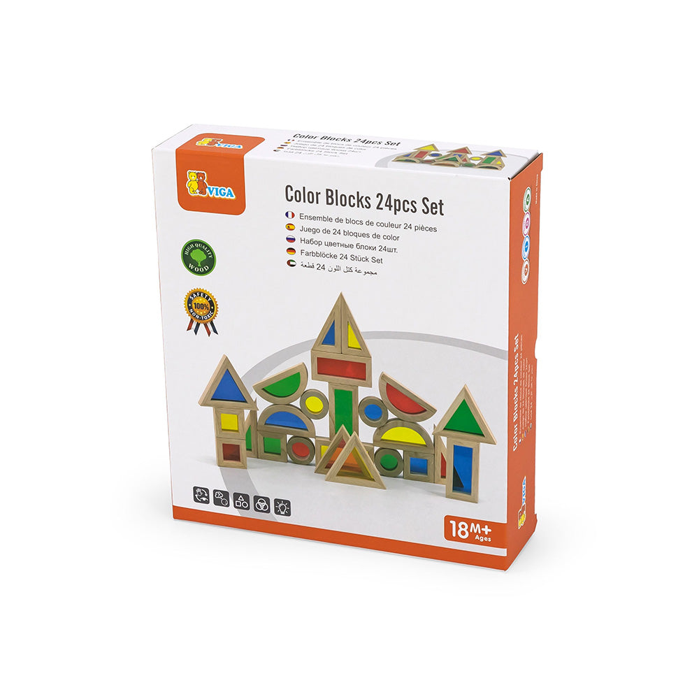 Viga 16-Piece Large Wooden Mirror Blocks Set - Oversized Double-Sided Sensory Building Set
