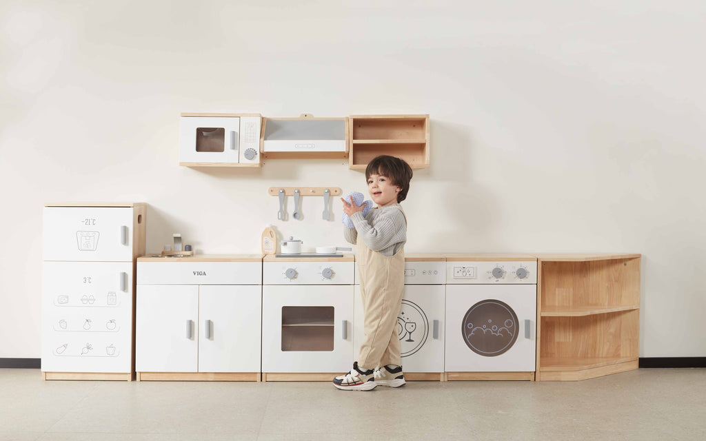 Viga Modern White Wooden Kitchen Wall Unit - 1.1m Microwave, Hood & Cabinet Set
