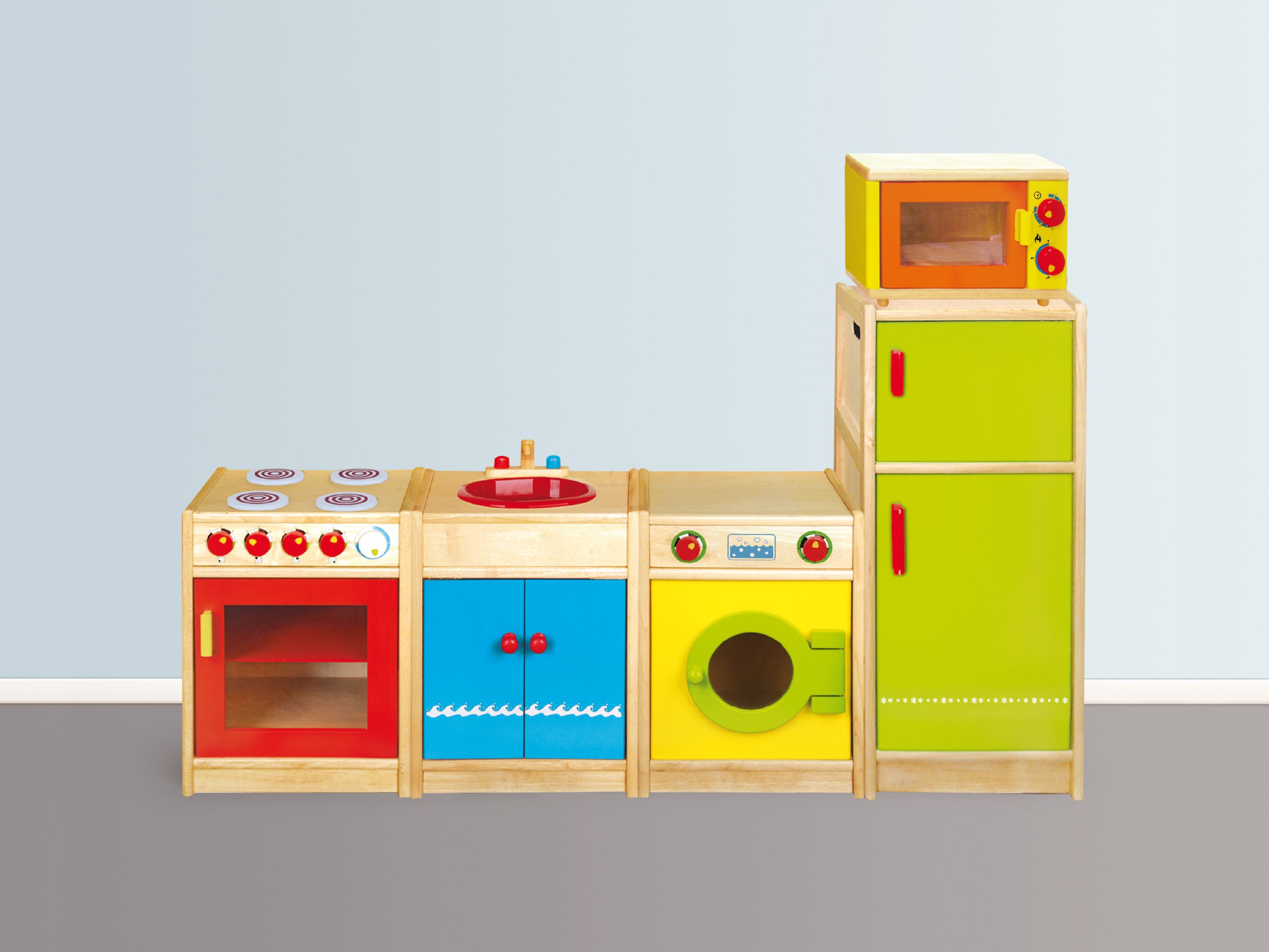 Viga Premium Light Beechwood Play Washing Machine - Modular Wooden Laundry Unit